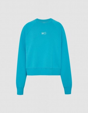 Blue Urban Revivo Crew Neck Loose Women's Sweatshirts | 73056HAEX