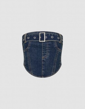 Blue Urban Revivo Denim Top Women's Shirts | 17308REUV