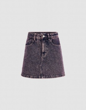 Blue Urban Revivo Distressed Mini Straight Women's Denim Skirt | 17465MIVQ