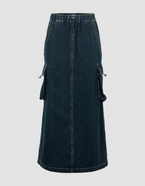 Blue Urban Revivo Elastic Waist Straight Women's Denim Skirt | 54837JCRB