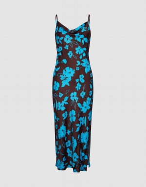 Blue Urban Revivo Floral Print Cami Women's Dress | 05983EKWH