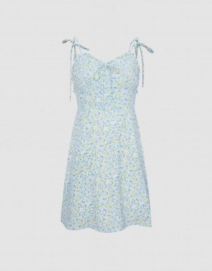 Blue Urban Revivo Floral Print Cami Women's Dress | 32415JIUV