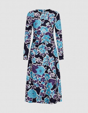 Blue Urban Revivo Floral Print Women's Knitted Dress | 01762CWNR