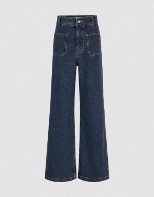 Blue Urban Revivo Front Pocket Wide-Leg Women's Jeans | 85170DOKW