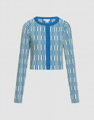 Blue Urban Revivo Geo Pattern Button Up Women's Cardigan | 30517PDGJ