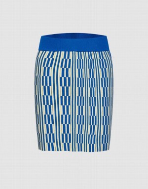 Blue Urban Revivo Geo Pattern Knit Women's Skirts | 54087PLVD