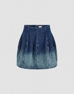 Blue Urban Revivo Gradient Mini A-Line Women's Denim Skirt | 15869DVCL