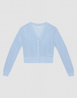 Blue Urban Revivo Knitted Button Up Women's Cardigan | 30294KGCI