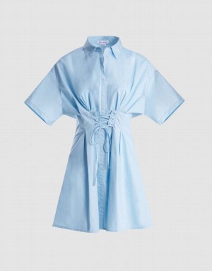 Blue Urban Revivo Lace Up Detail Women's Shirt Dress | 57402AYFP