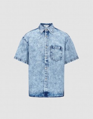 Blue Urban Revivo Loose Denim Men's Shirts | 12968PFYK