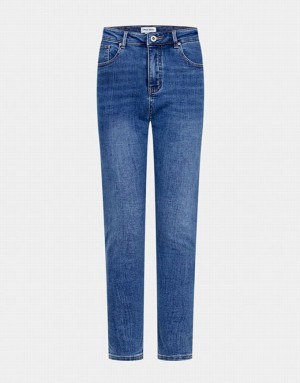 Blue Urban Revivo Mid Waist Mom Women's Jeans | 05837BPNC