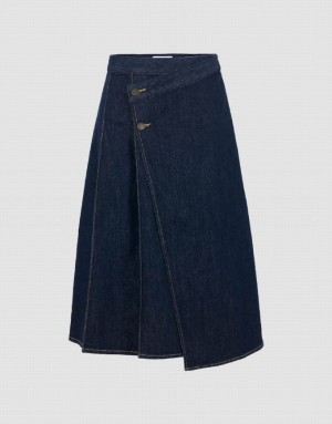 Blue Urban Revivo Midi A-Line Women's Denim Skirt | 69284ZQAN