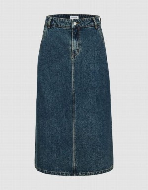 Blue Urban Revivo Midi A-Line Women's Denim Skirt | 51284NKRB