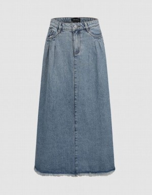 Blue Urban Revivo Midi A-Line Women's Denim Skirt | 31869YSDK