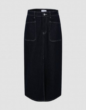 Blue Urban Revivo Midi Straight Women's Denim Skirt | 45023WEZA