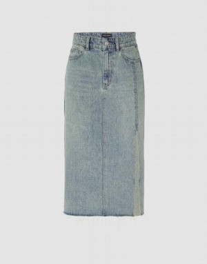 Blue Urban Revivo Midi Straight Women's Denim Skirt | 10485YQEL