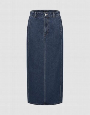 Blue Urban Revivo Midi Straight Women's Denim Skirt | 38165EOZW