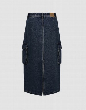 Blue Urban Revivo Midi Straight Women's Denim Skirt | 87513PHBO