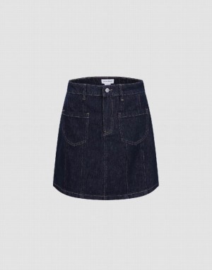 Blue Urban Revivo Mini A-Line Women's Denim Skirt | 04539SMEU