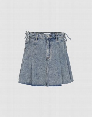 Blue Urban Revivo Mini A-Line Women's Denim Skirt | 62814WJXU