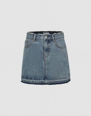 Blue Urban Revivo Mini A-Line Women's Denim Skirt | 60753VFIA