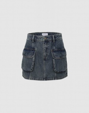 Blue Urban Revivo Mini A-Line Women's Denim Skirt | 09715LPZF