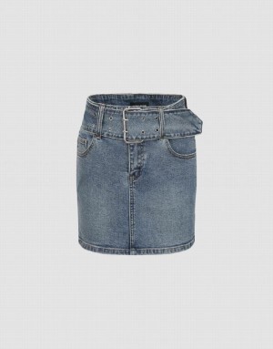 Blue Urban Revivo Mini Skinny Women's Denim Skirt | 13492WGSV