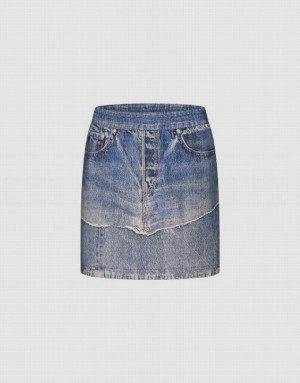 Blue Urban Revivo Mini Straight Women's Denim Skirt | 20136STJP