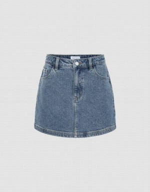 Blue Urban Revivo Mini Straight Women's Denim Skirt | 63098CKUS