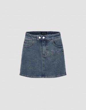 Blue Urban Revivo Mini Straight Women's Denim Skirt | 51943JUNR