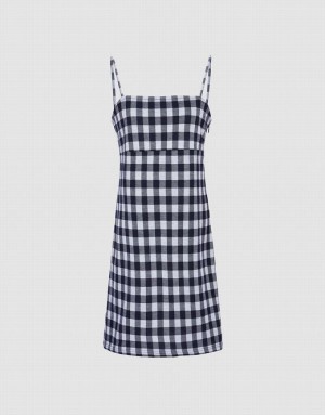 Blue Urban Revivo Plaid Cami Women's Knitted Dress | 97526LZIF