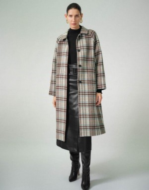 Blue Urban Revivo Plaid Straight Women's Coats | 97018SCAV