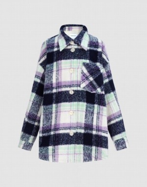 Blue Urban Revivo Plaid Straight Women's Jacket | 79150RVDS