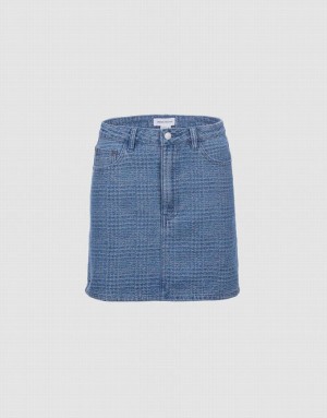 Blue Urban Revivo Plaid Women's Denim Skirt | 95601ZYUB