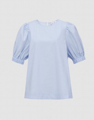 Blue Urban Revivo Plain Puff Sleeve Women's Blouse | 25968YOIZ