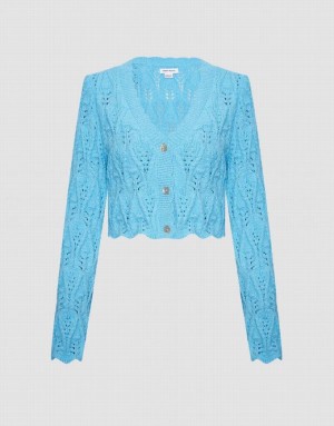 Blue Urban Revivo Pointelle Button Up Women's Cardigan | 45790FYBX