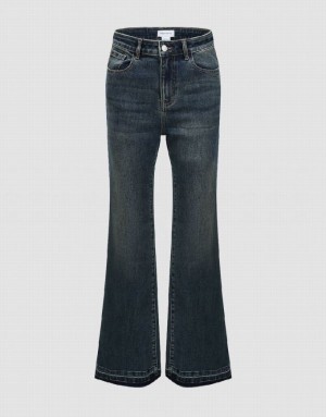 Blue Urban Revivo Raw Hem Flare Women's Jeans | 58749XEAV