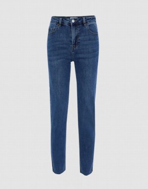 Blue Urban Revivo Raw Hem Skinny Women's Jeans | 17953SLWY