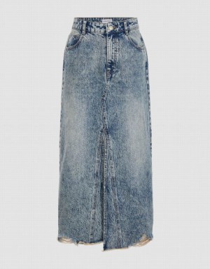 Blue Urban Revivo Raw Hem Split A-Line Women's Denim Skirt | 25309CKWX