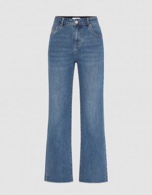 Blue Urban Revivo Raw Hem Straight Women's Jeans | 82496CLZI