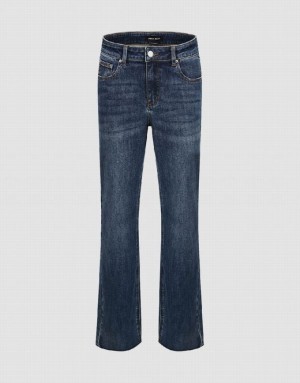 Blue Urban Revivo Raw Hem Straight Women's Jeans | 37891KWBD