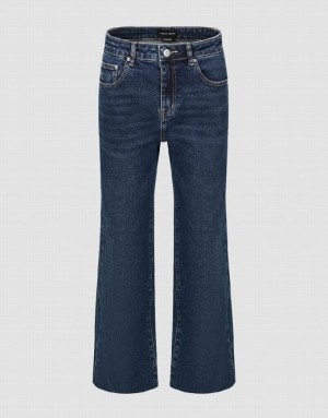 Blue Urban Revivo Raw Hem Straight Women's Jeans | 67123IFKR