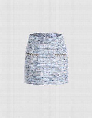 Blue Urban Revivo Raw Hem Tweed Women's Skirts | 59603HRIG