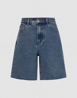 Blue Urban Revivo Raw Hem Women's Denim Shorts | 25064YIFL