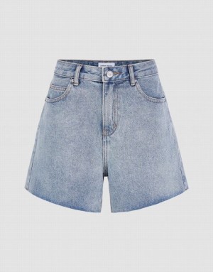 Blue Urban Revivo Raw Hem Women's Denim Shorts | 32495EDVS