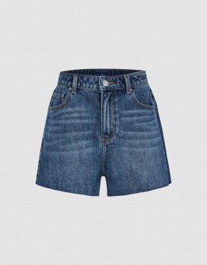 Blue Urban Revivo Raw Hem Women's Denim Shorts | 90356PYXC