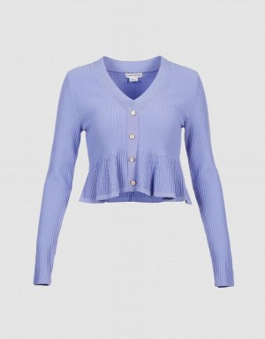 Blue Urban Revivo Ribbed Knit Button Front Knitted Top Women's Cardigan | 45279ONQM