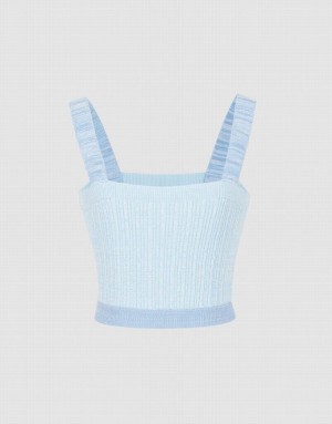 Blue Urban Revivo Ribbed Knit Women's Camisole | 39478HPAF