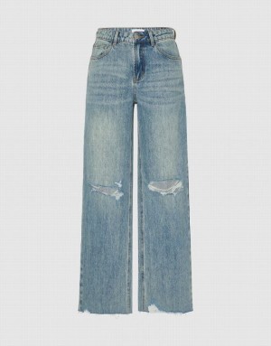 Blue Urban Revivo Ripped Wide-Leg Women's Jeans | 29014EDSX