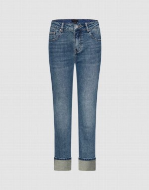 Blue Urban Revivo Rolled Up Hem Straight Women's Jeans | 42163VUZK